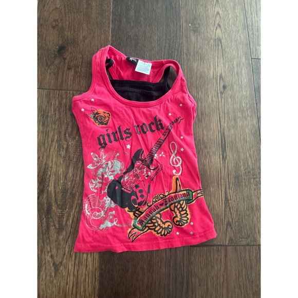 Disney Other - Y2K Disney Hannah Montana Girls Rock Pink Layered Tank Top Sz S 6/6X A1327HA079